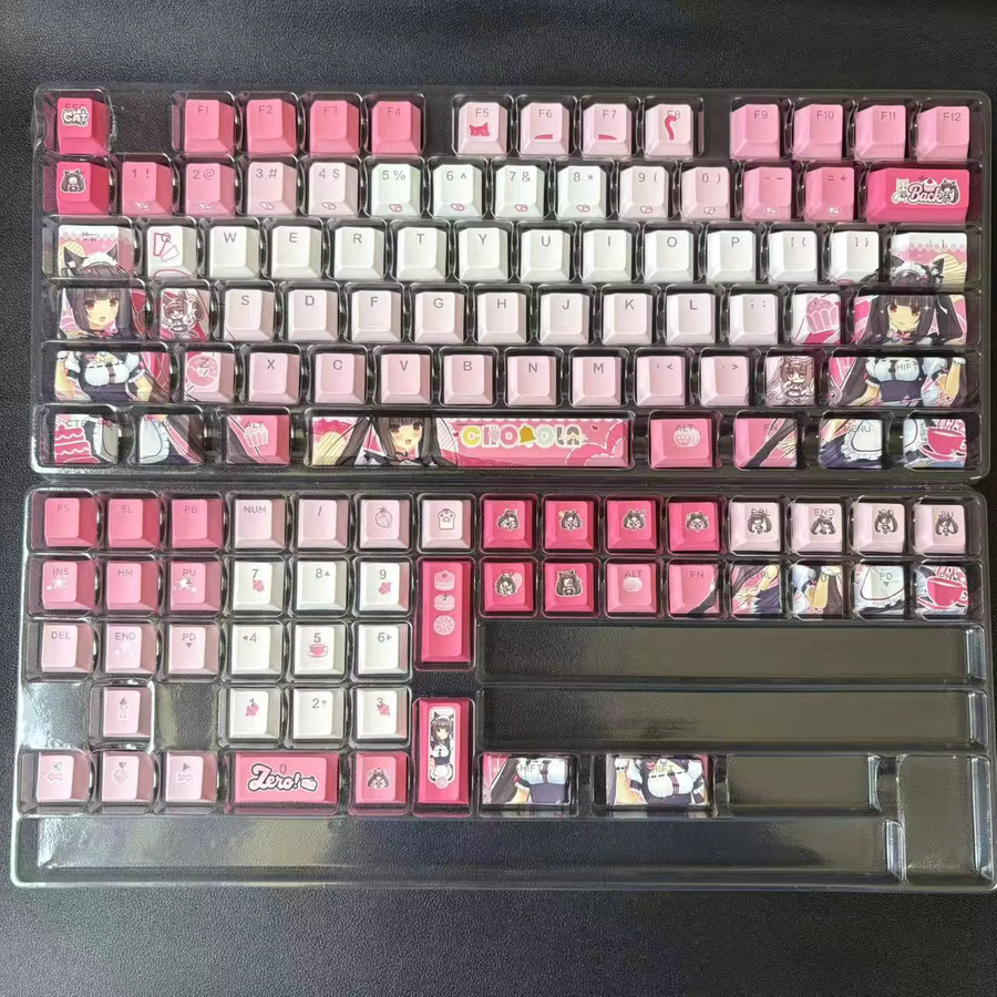 Nekopara Chocola Anime Tastenkappen Set mit 122 Tasten im Kirschprofil für mechanische Tastaturen in Pink - Bild 5