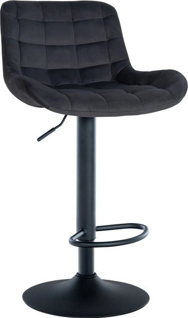 DELUKE Barhocker CARAM Barstuhl aus Samt in Schwarz, höhenverstellbar, drehbar mit Lehne, B/T/H: 48 x 54 x 81 cm - Bild 1