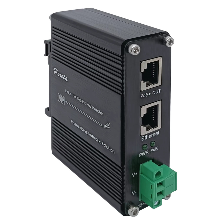 Hereta Industrieller Gigabit PoE-Injektor für DIN-Schienen- und Wandmontage, Schwarz, 2,5/5/10 Gbps, 30W/60W, IEEE802.3 af/at, 10/100/1000Mbps Ethernet/LAN - Bild 2