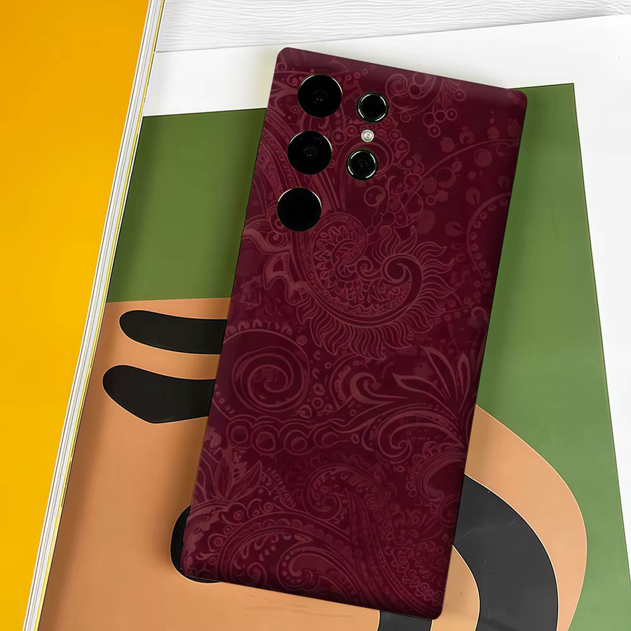 Aurbe Handyhülle für Samsung Galaxy S26 S25 S24 S23 Ultra Plus in Burgundy Paisley mit HD Hard Doppelschicht-Film - Bild 4