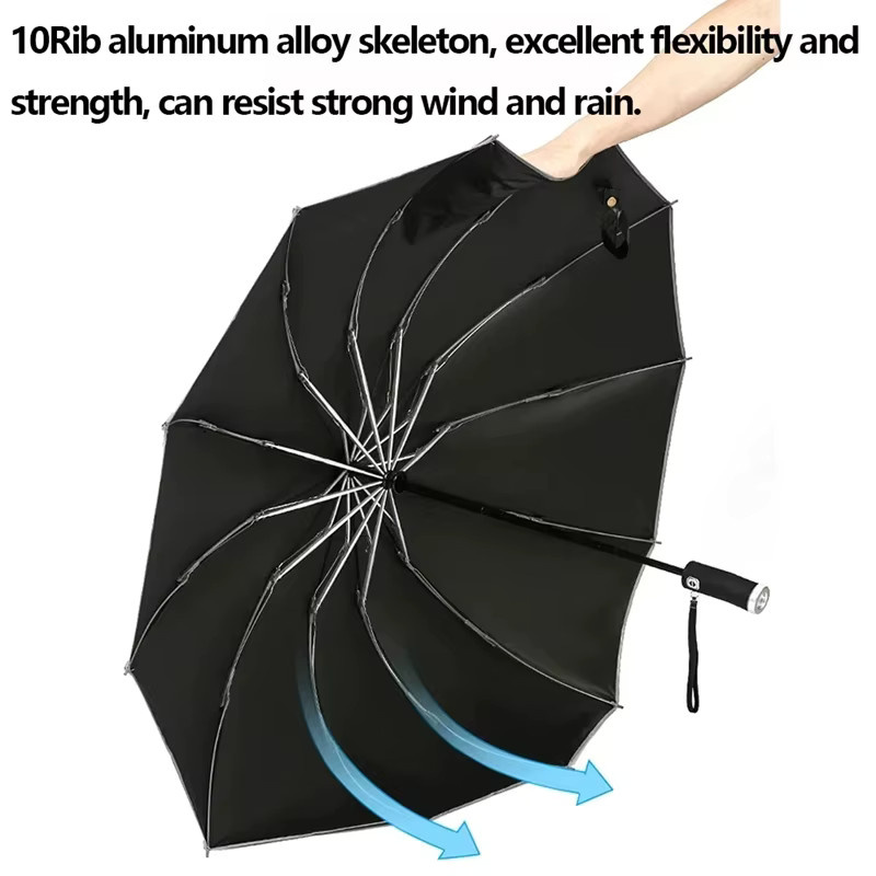 DIXSG Winddichter Regenschirm mit reflektierenden Streifen, umkehrbar und automatisch faltbar, UV-Schutz, in Blau und Schwarz - Bild 5