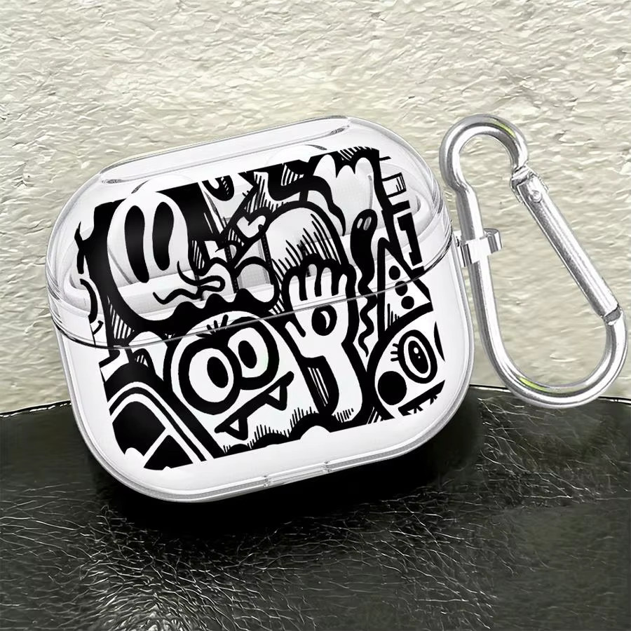 Schwarze Graffiti-Schutzhülle für Samsung Galaxy Buds 4 Pro, 2, 3 Pro, 3 FE und Live, transparentes Design - Bild 2