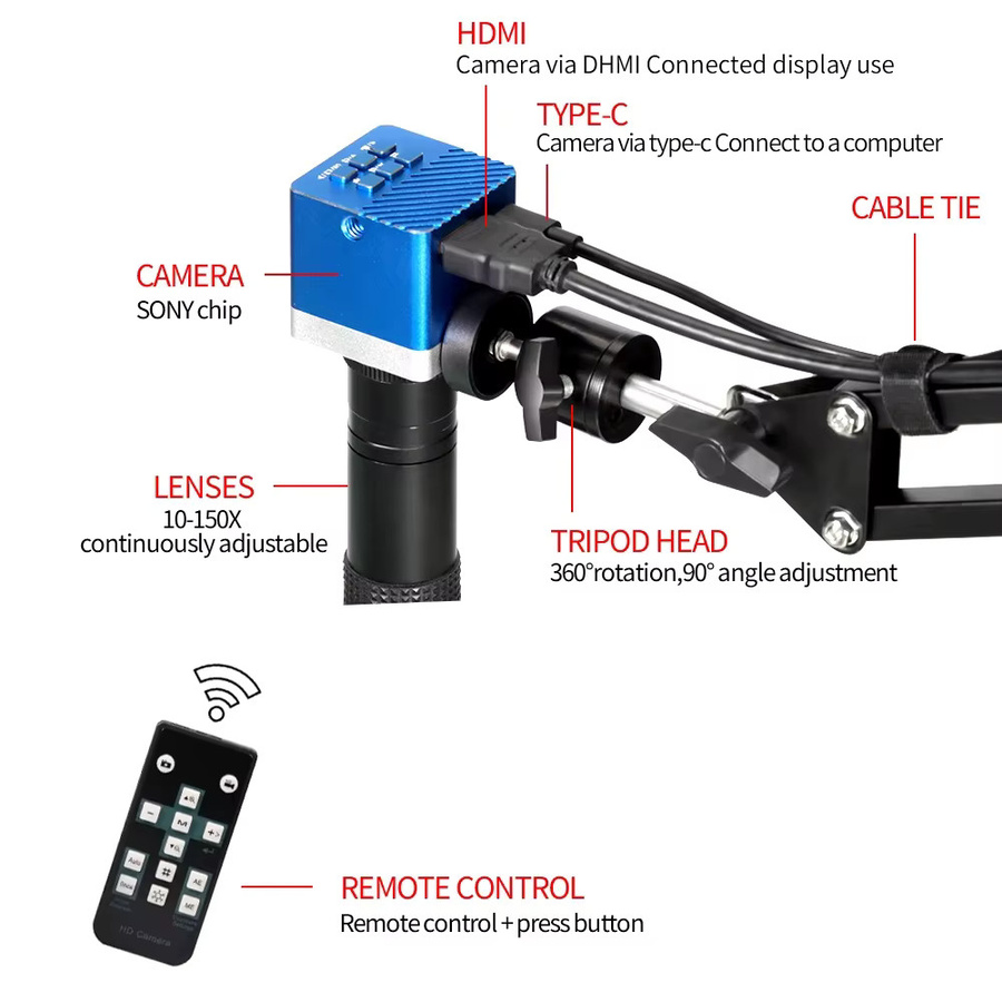 YIZHAN Digitalmikroskop 4K 60MP UHD mit IMX415 Sensor, HDMI und Typ-C, Industrielle Schweißkamera mit 150X Zoomobjektiv und Metallständer - Bild 2