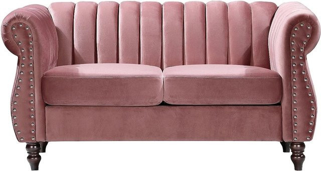 Vente-unique Sofa Trumbo Chesterfield in Puderrosa mit Samtbezug, Breite: 150 cm - Bild 1