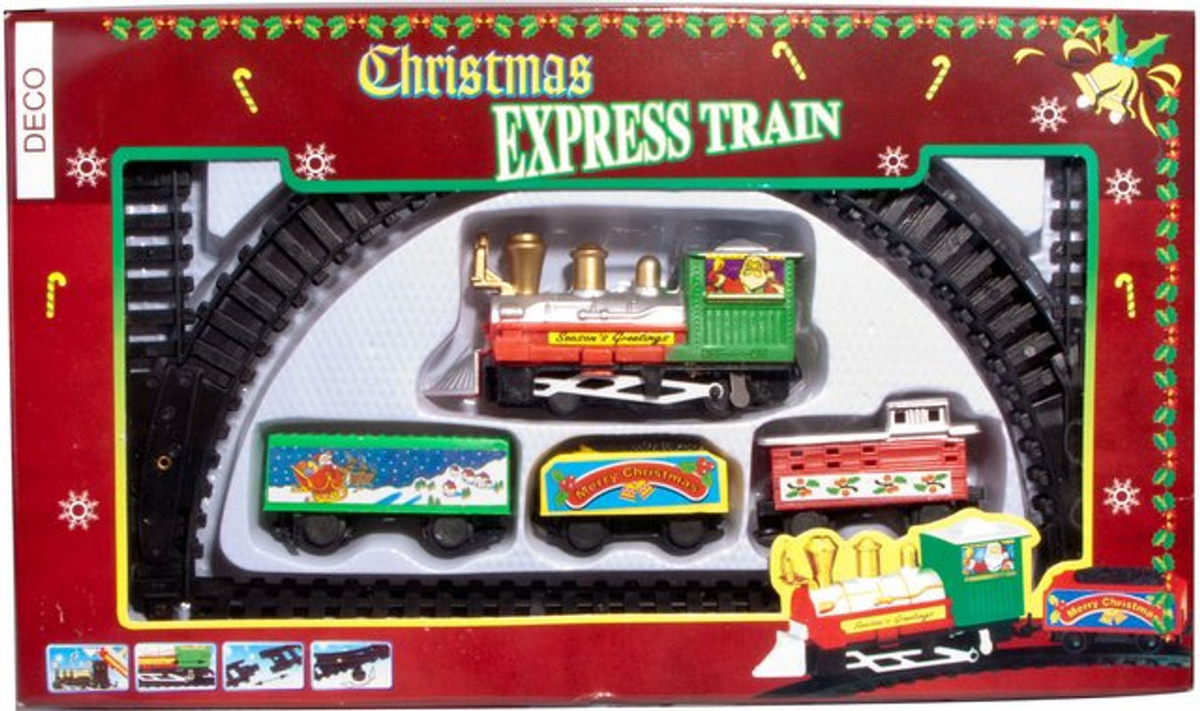 SPETEBO Mini Deko Weihnachtszug aus Kunststoff, 9-teiliges Set mit Lokomotive, Waggons und Schienen, mehrfarbig, Länge: 78 cm - Bild 1