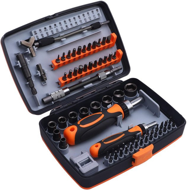 Fishine 68 in 1 Ratschenschraubendreher-Set aus Chrom-Vanadium-Stahl in Schwarz mit magnetischen Bits und Steckschlüsseln - Bild 1