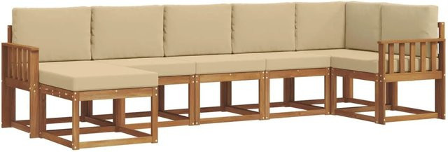 vidaXL Outdoor-Sofagarnitur 7-teilig aus massivem Akazienholz in Braun und Beige mit Kissen in L-Form - Bild 1