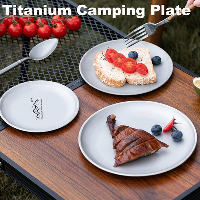 Titan Camping Teller aus Titan in Grau, rund und leicht für Picknick und Camping - Bild 1