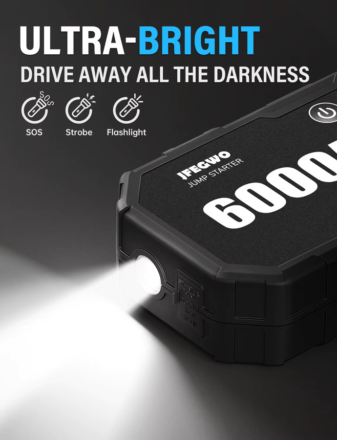 AdoreTrip Auto Starthilfe Powerbank 6000A 12V Batterie Booster für PKW und SUV in Schwarz - Bild 5