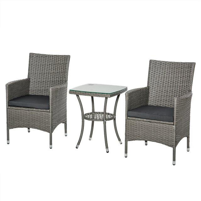 Outsunny Rattan Gartenmöbel Set 3-teilig in Grau mit Beistelltisch für Balkon und Terrasse, B/T/H: 60 x 58,5 x 89,5 cm - Bild 1