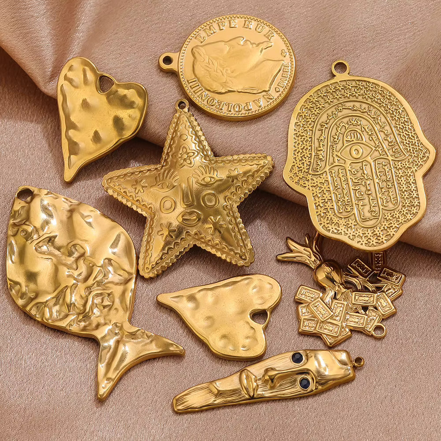 Elomia Anhänger Edelstahl, Gold, Damen, Fisch Seestern Hamsa Hand - Bild 4