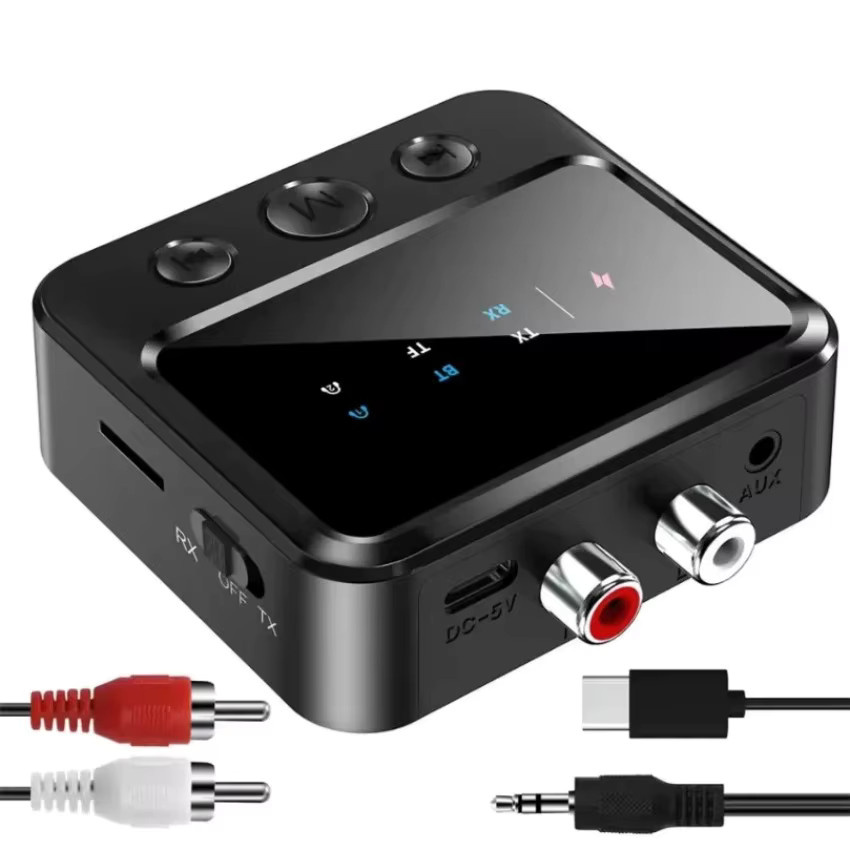 VIKEFON Bluetooth 2-in-1 HiFi Audio Sender und Empfänger in Schwarz mit Dual-Pairing, TF-Karten-Unterstützung sowie RCA- und AUX-Anschluss als kabelloser Adapter für Stereo-Lautsprecher und TV - Bild 2