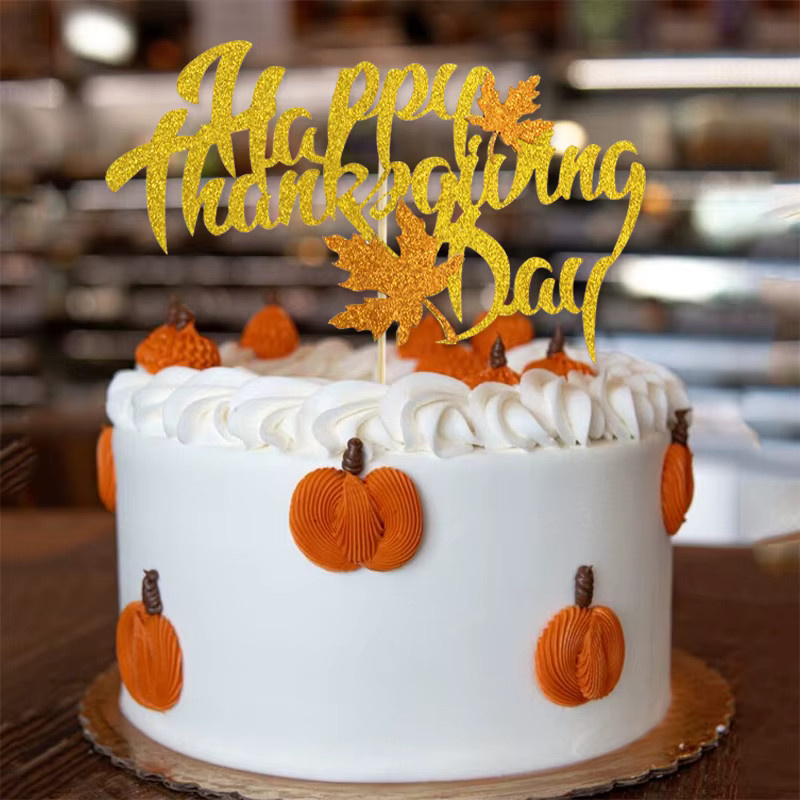 VRISE Herbstlicher Thanksgiving-Kuchenaufsatz mit Ahornblatt-Design in Gold - Bild 2