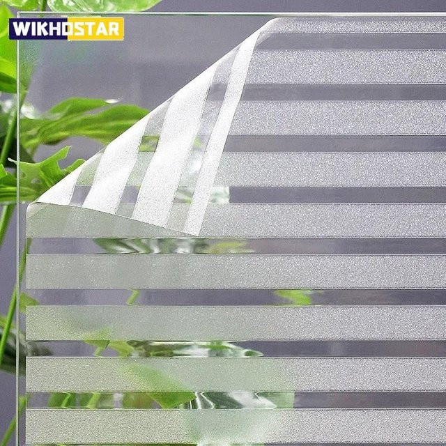 WIKHOSTAR Gestreifter Milchglas-Aufkleber in Weiß, dekorative Fensterfolie für Fenster, Breite: 60 cm, Höhe: 100 cm - Bild 1