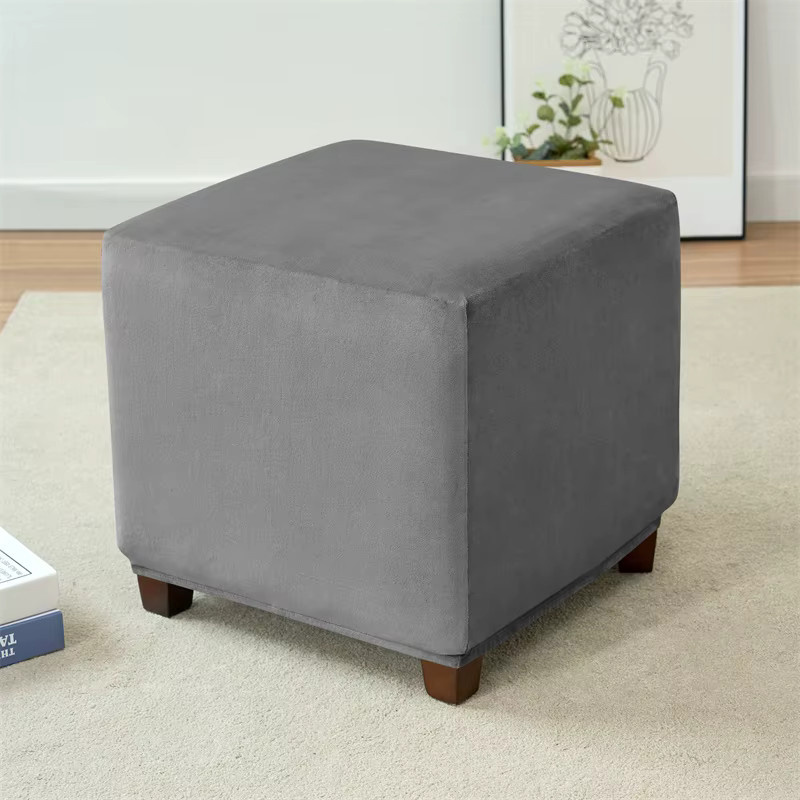WANERQU Samt Bezug für quadratischen Fußhocker und Ottomane, elastischer Schonbezug für dein Wohnzimmer - Bild 3