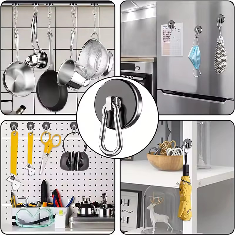 Mognot Magnetische Neodym-Haken mit drehbarem Karabiner in Schwarz-Silber für Küche, Garage und Kühlschrank - Bild 6