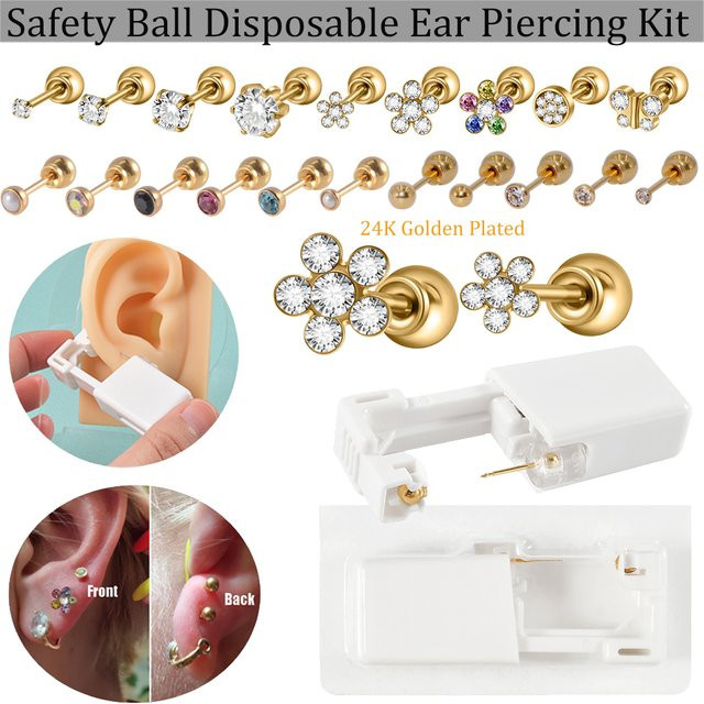 Rafflesia Ohrpiercing-Set, 24-Karat-vergoldet, mit Kristallen - Bild 1