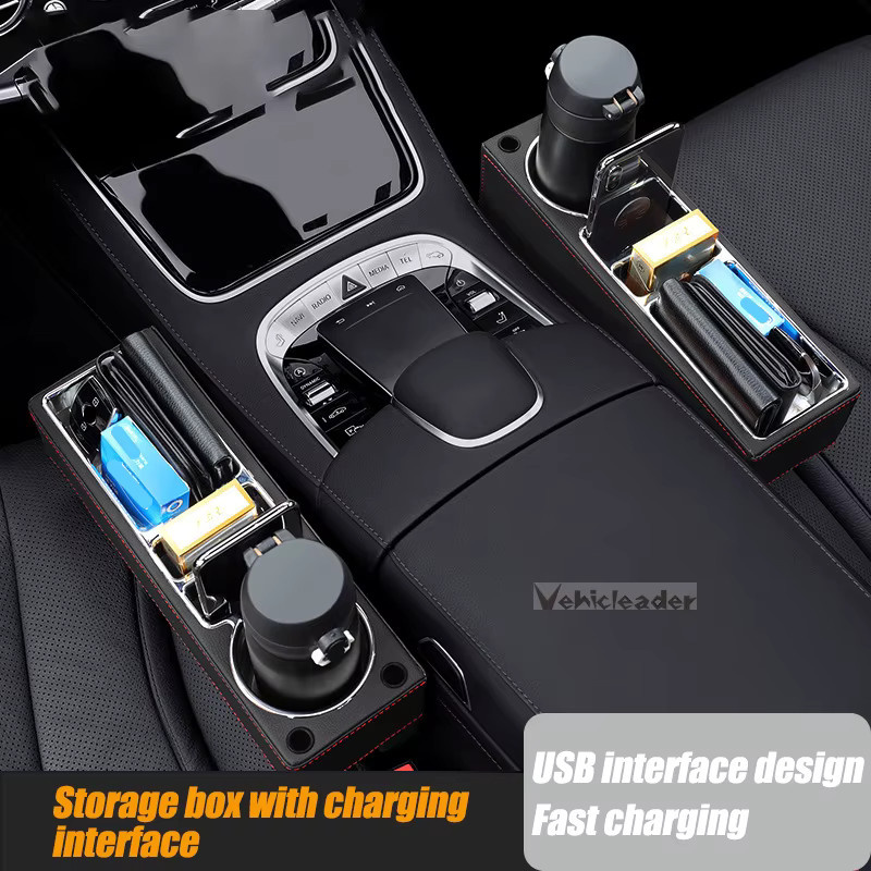 Auto Organizer aus PU-Leder mit Dual USB Ladegerät und Halterung für Flaschen und Tassen als Sitzspalt-Aufbewahrungsbox - Bild 4