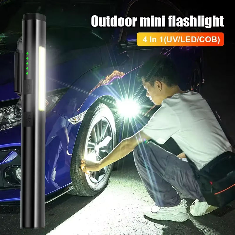 KDULIT 4-in-1 Multifunktions-LED-Stift-Taschenlampe in Schwarz mit wiederaufladbarem 800-mAh-Akku und Magnetismus - Bild 2