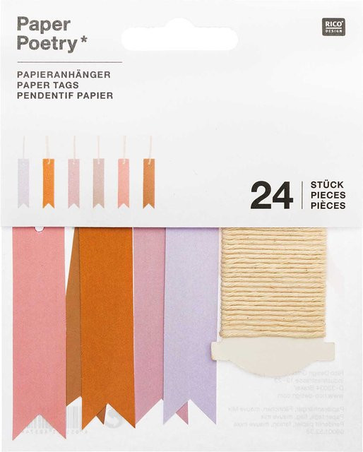 Rico Design Paper Poetry Papieranhänger Fähnchen in Mauve und Rosa, 24 Stück, B: 1,5 cm, H: 6,5 cm - Bild 1