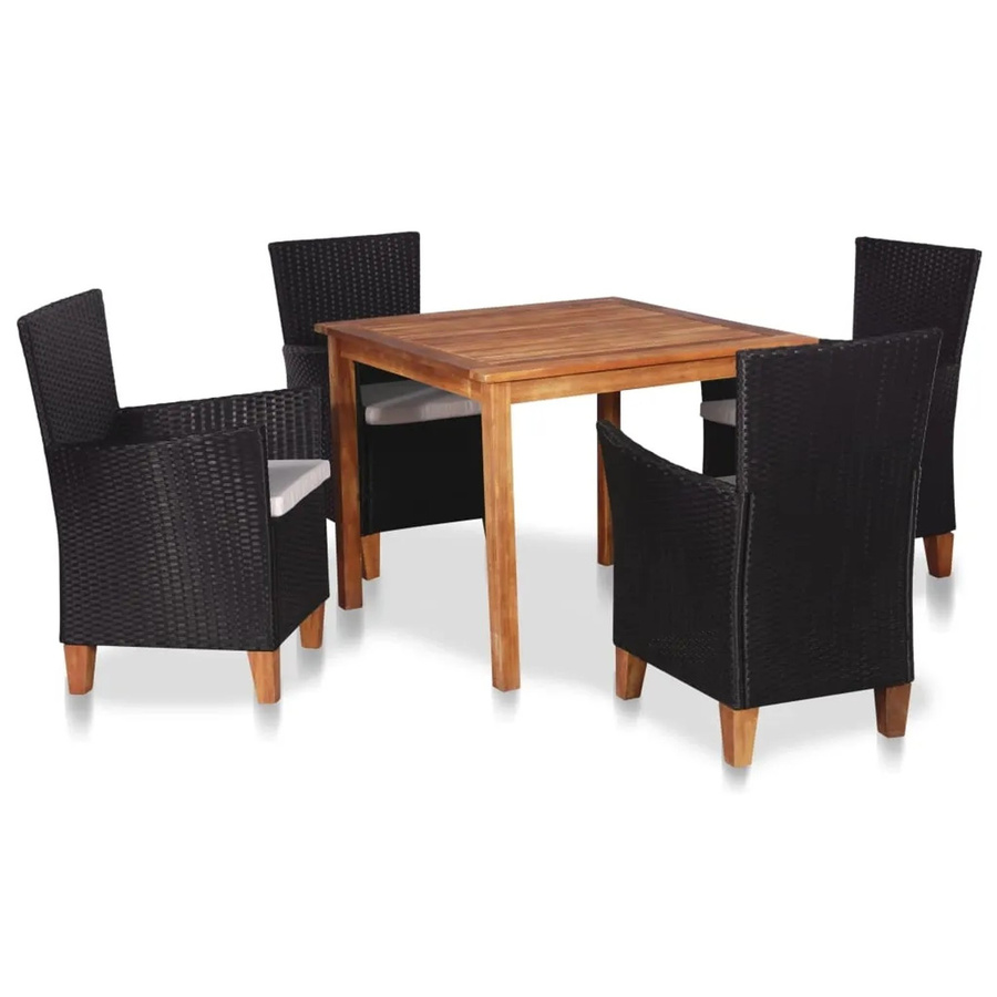 vidaXL 5-tlg Garten-Essgruppe Modell 3 aus Poly Rattan und Akazienholz in Schwarz und Braun - Bild 2