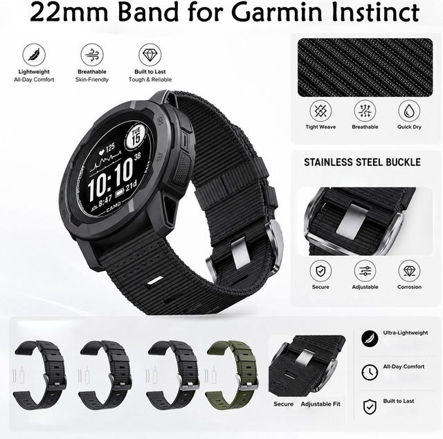 Garmin Uhrenarmband Nylon, 22 mm, Schwarz, Unisex - Bild 1