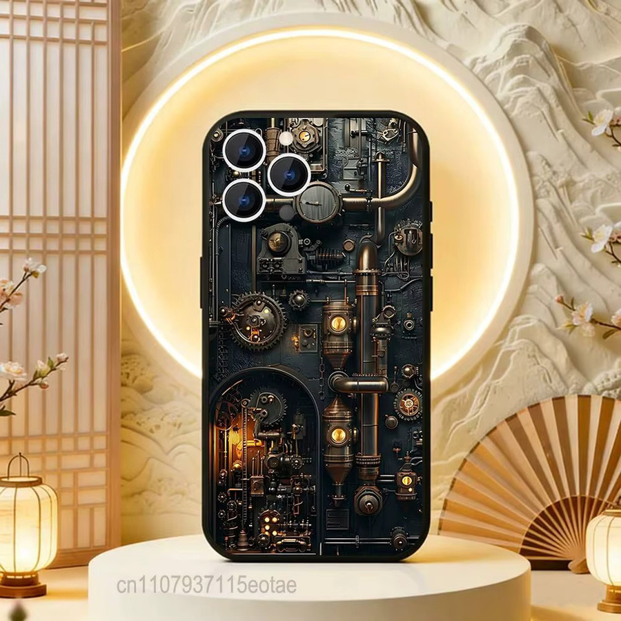 Steampunk-Getriebe-Mechanik Handyhülle für Apple iPhone 11 bis 17 Pro Max Plus Air Mini in Schwarz - Bild 2