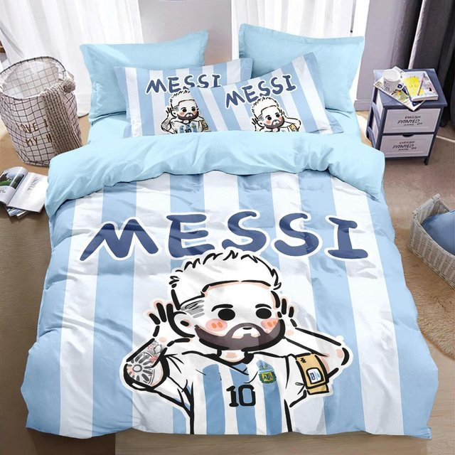 Flylo Bettwäsche-Set Argentinien Fußball mit Messi Design, Blau, Material Mikrofaser Polyester, B/H: 100 x 135 cm - Bild 1