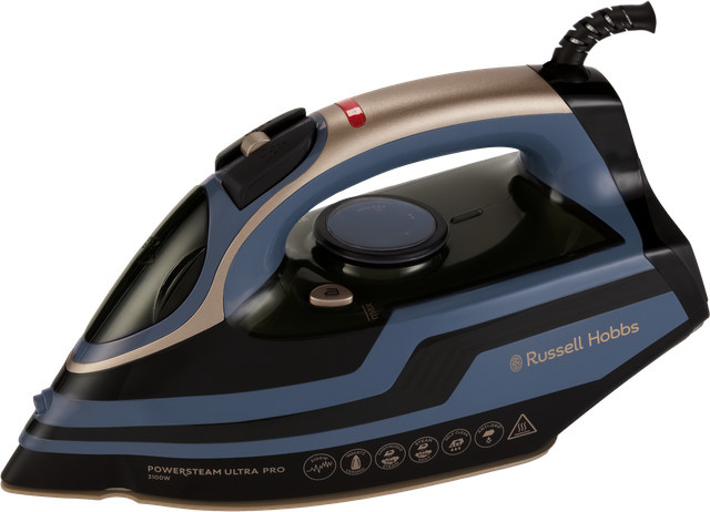 Russell Hobbs Powersteam Ultra Pro Dampfbügeleisen blau/schwarz, 3100 W, 210 g/min Dampfstoß, 70 g/min Dampfproduktion, Keramik-Bügelsohle, 350 ml Wassertank - Bild 1