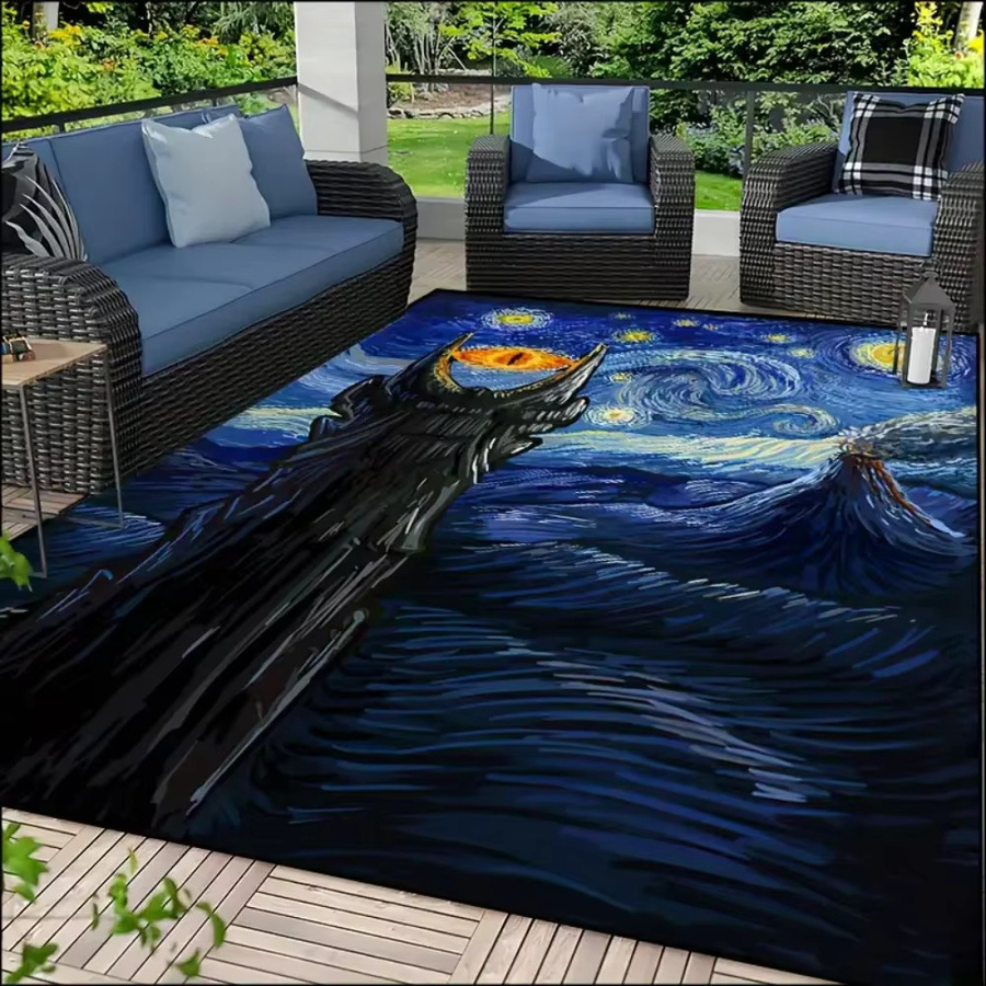 VIKAMA Lord of the Rings Eye of Sauron Fußmatte aus Polyester, blau, rutschfest und waschbar, B: 120 cm, T: 80 cm - Bild 2