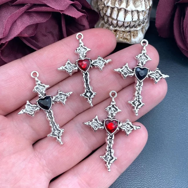 LKLRYWBD Anhänger, Kreuz, Roter Kristall, Silber, Unisex, 38*28mm - Bild 1