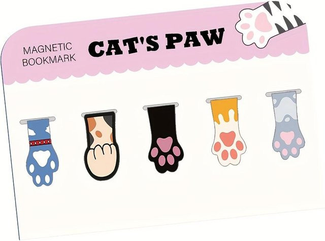 5er Packung magnetische Lesezeichen in Katzenpfoten-Design von ouyaohong, weiche Seitenclips für Bücher in Multicolor und White - Bild 1