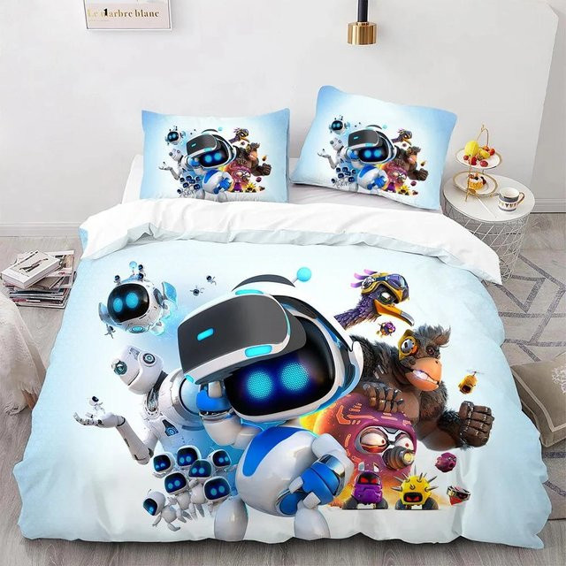 Astro Bot Bettwäsche Set mit Kissenbezug in Blau, 3-teiliges Microfaser-Bettwäsche-Set für Erwachsene und Kinder, Breite: 200 cm, Höhe: 230 cm - Bild 1