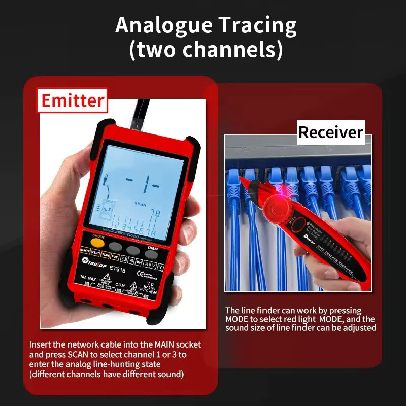 TOOLTOP Netzwerk Kabel Tester und Multimeter mit LAN Tracking und PoE Messung in Rot - Bild 3