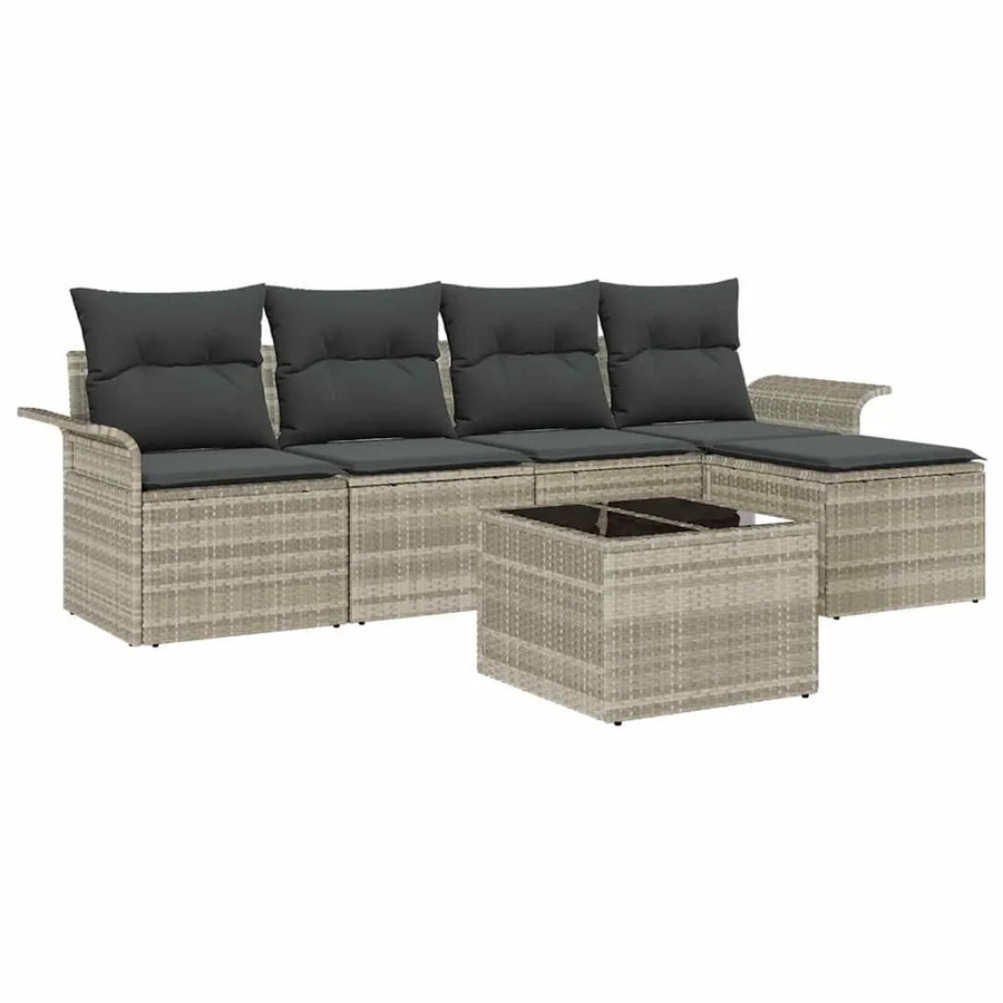 vidaXL Garten-Sofa-Set aus Polyrattan in Hellgrau mit 6 Teilen und Kissen - Bild 2
