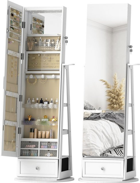 HOMCOM Schmuckschrank mit LED-Licht und Ganzkörperspiegel in Weiß von Aosom - Bild 1