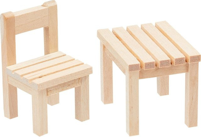 HobbyFun Miniatur Set Tisch und Stuhl aus Holz in Beige - Bild 1