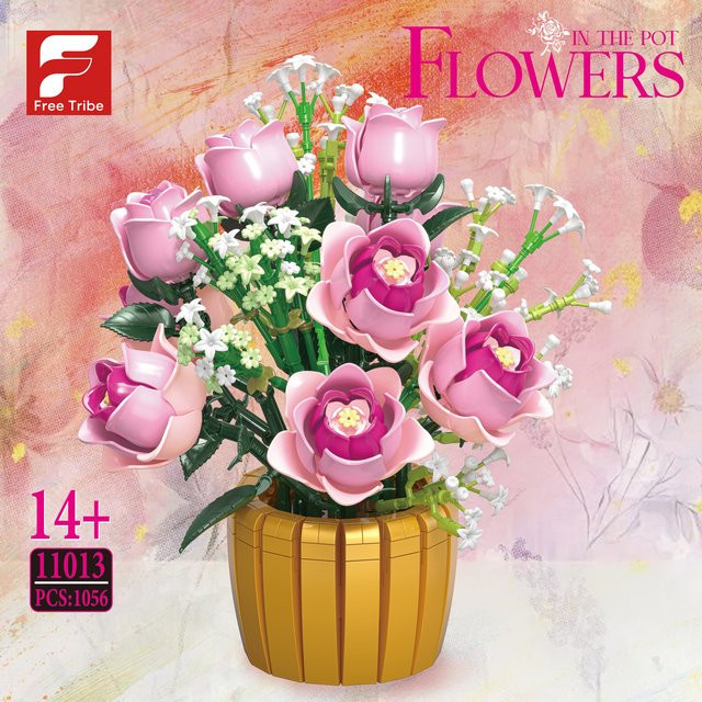 wishiot Rosa Rose Bausteine Kit, Simulation Bouquet, 1056 Teile, ab 14 Jahre - Bild 1