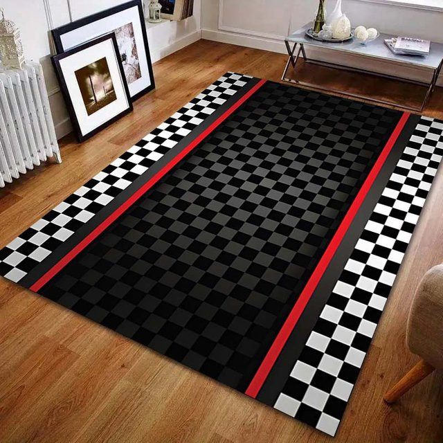 UQIDEHOME Bereichsteppich Rennstrecke Karomuster in Schwarz-Weiß-Braun, B/T: 60 x 40 cm - Bild 1