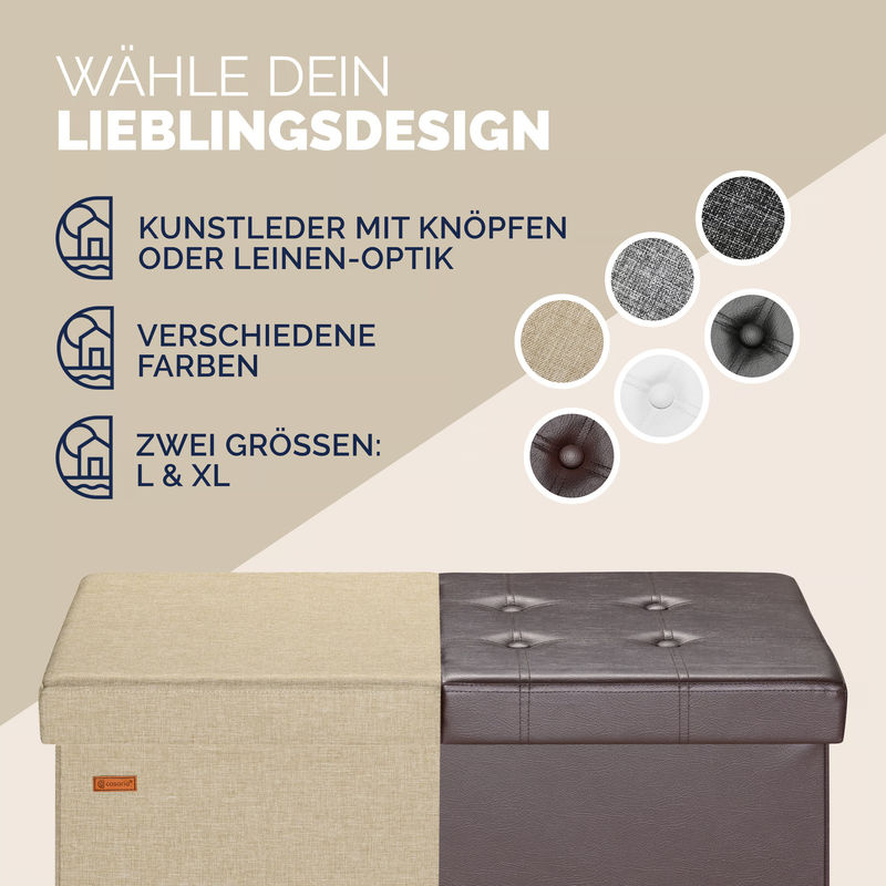 Casaria Sitzbank mit Klappdeckel in Beige, B/T/H: 76 x 38 x 38 cm - Bild 4