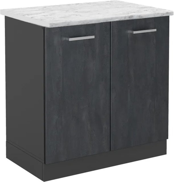 Vicco Spülenunterschrank R-Line in Schwarz Beton/Anthrazit mit Marmor-Optik, Breite: 80 cm - Bild 1