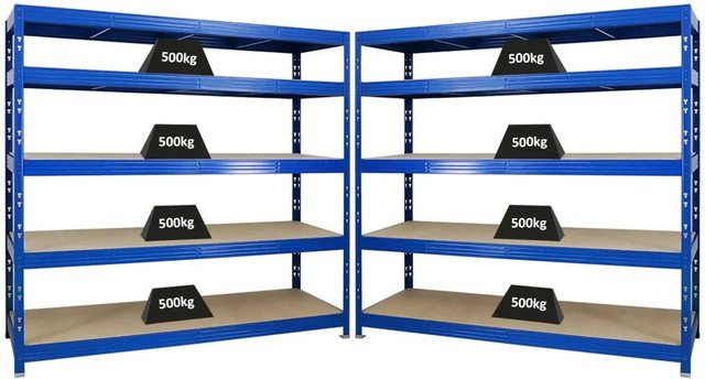 2er-Set PROREGAL Rhino Profi Schwerlastregal Blau mit 5 verstellbaren Spanplatten-Ebenen, H x B x T: 180 x 200 x 60 cm - Bild 1