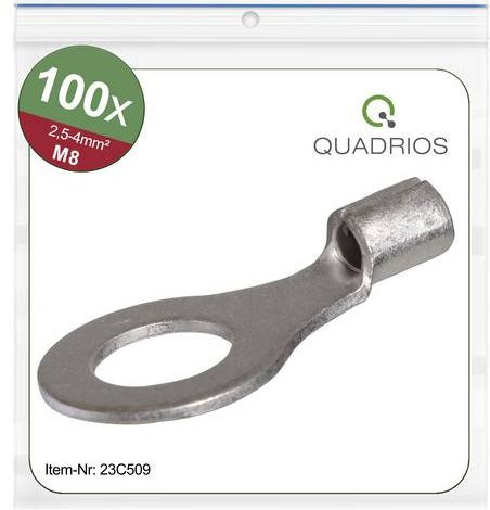 Quadrios 23C509 Ringkabelschuh Unisoliert in Silber, Querschnitt max. 4mm², Loch-Ø 8.5mm, 100 Stück - Bild 1
