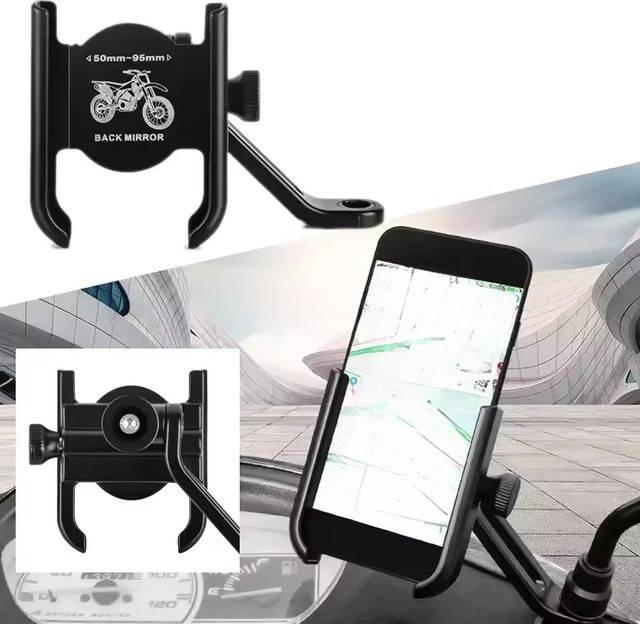 Handyhalterung für Motorrad und Fahrrad aus Aluminium-Legierung in Schwarz mit GPS-Befestigung und Lenkerhalterung - Bild 1