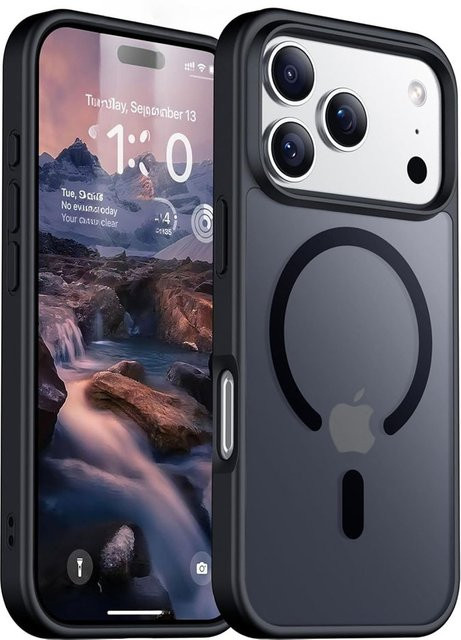 Matte MagSafe Schutzhülle von NYFundas für iPhone 17 Pro Max, 16 Plus, 15 Pro, 14, 13, 12 und 11 in Schwarz oder Orange - Bild 1