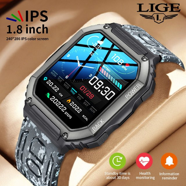 LIGE Smartwatch, Schwarz, Silikon, Herren - Bild 1