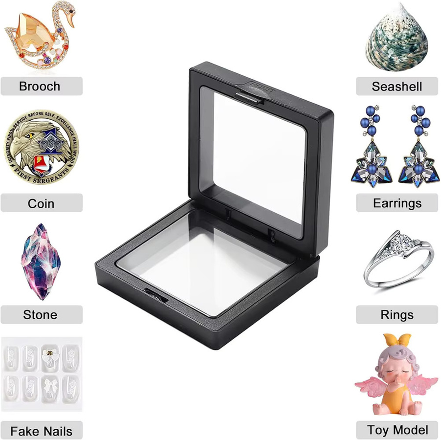 10er Set 3D Schwimmende Display Boxen für Schmuck und Anhänger in Schwarz - Bild 1
