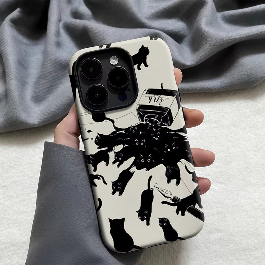 Potdemiel Handyhülle Ink Blot Cat Swarm für iPhone 17 16 15 14 13 Pro Max Plus mit doppelschichtiger Rückseite in Multicolour - Bild 4