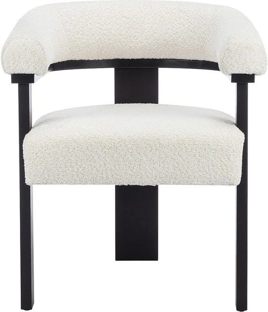 Vente-unique Stuhl Livelia in Schwarz-Weiß aus Bouclé-Stoff und Kautschukholz, Höhe: 64 cm - Bild 1