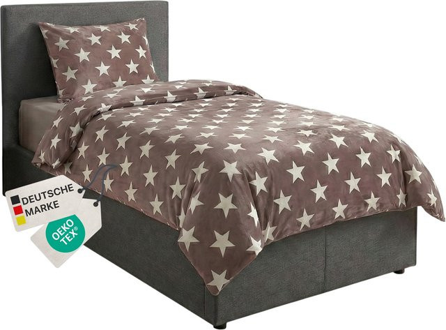 NYVI Winter Bettwäsche CozyStar Soft 2-teilig mit Sterne-Design in Aubergine, B/H: 135 x 200 cm, Kissenbezug: 80 x 80 cm - Bild 1